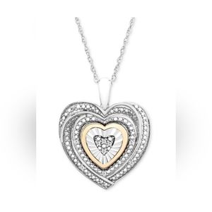Diamond accent Heart Pendant Neckace in Sterling Silver & 10k Gold